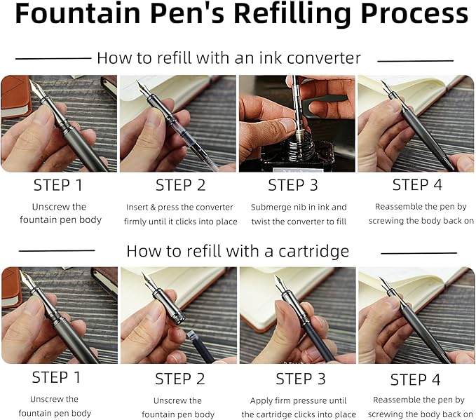YUNCHUN 20PCS Fountain Pen Ink Refills, 3.4 mm Ink Cartridges Sets for Hongdian, Ink Pen Writing Supplies International Standard Ink Refills, Smooth Writing, Large Capacity and Easy Carry Black + Blue