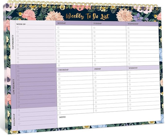 Taja Weekly To Do List Notepad with 52 Undated Sheets（8.5"×11"）- Weekly Desk Planner for Women & Man, Work and Home - 1 Pack Lavender Dream