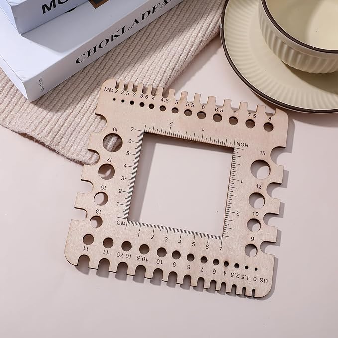 Wooden Rulers Wooden Knitting Crochet Gauge Ruler Stitch Counter Spinner Yarn Measure Tool Square Craft Accessory for Needles