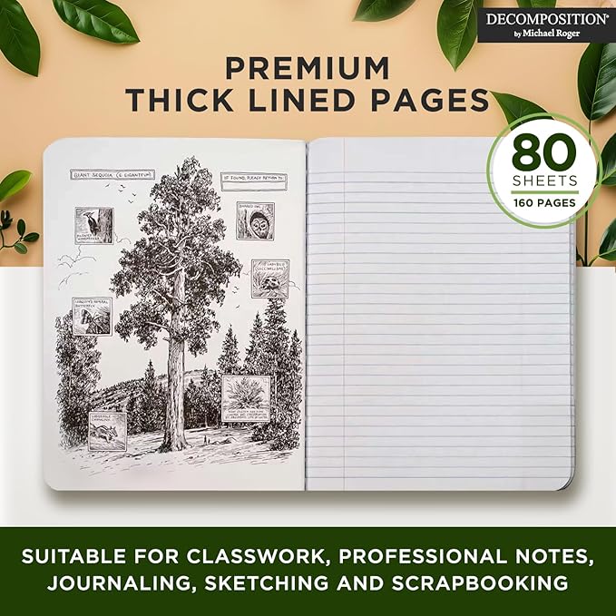 Decomposition Mountain Lake College Ruled Composition Notebook - 9.75 x 7.5 Journal with 160 Lined Pages - Notebooks for School Supplies, Home & Office - 100% Recycled Paper - Made in USA