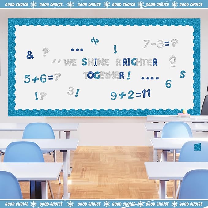 221 Pcs Glitter Blue Bulletin Board Letters, Round Alphabet Number Punctuation Symbol Combo Letter Cutouts, Sparkle Classroom Decoration for Winter School Chalkboard Poster Board
