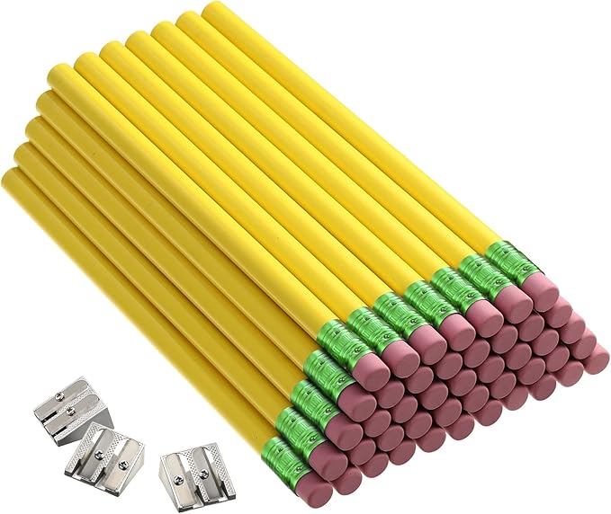 Fainne 48 Pcs Fat Pencils Jumbo Big Thick Large Pencils and 3 Pieces Sharpeners for Kids Beginners Preschoolers Kindergarten School Office Supplies(Yellow+Green,Round)