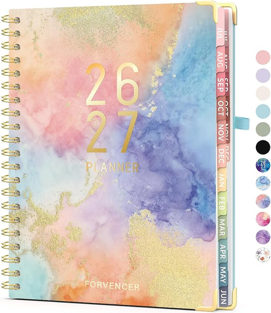 Jul 2026 - Dec 2027 Planner, Forvencer 18 Month Academic Planner 2026-2027, 8.5" x 11", Calendar Planner Weekly and Monthly, Agenda, School Supplies for Student Teacher, A4, Colored Marble Style