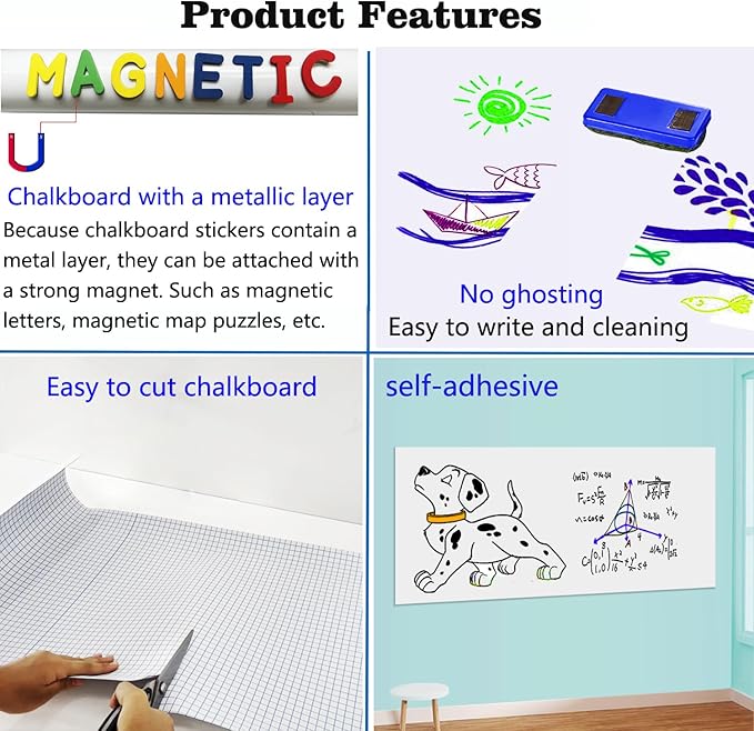 Magnetic Whiteboard Paper for Wall 46.3" x 18" Adhesive Magnetic Dry Erase White Board Sticker with 36 Magnet Letters 6 Markers for Office Removable Peel and Stick Whiteboard Wallpaper Roll