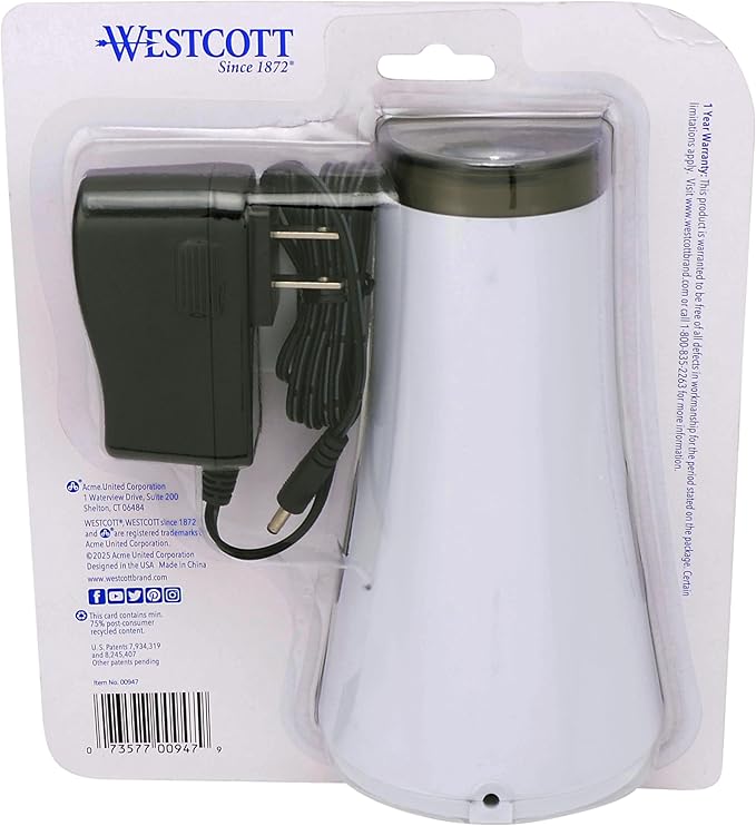 Westcott iPoint Curve Electric Pencil Sharpener - Sharpen Regular, Graphite, and Drawing Pencils - Office and School Supplies for Teachers and Kids - Compact - Corded Plug-in Design - White