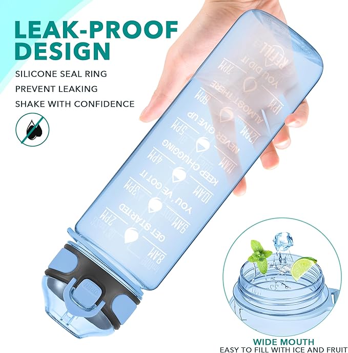 Enerbone 32 oz Water Bottle with Times to Drink and Straw, Motivational Drinking Water Bottles with Carrying Strap, Leakproof BPA & Toxic Free, Ensure You Drink Enough Water for Fitness Gym Outdoor