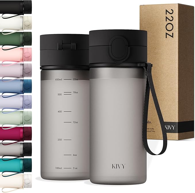 KIVY Slim Water Bottle 22oz with Leakproof Flip Lid [Lightweight & Shatterproof] - Small Drinking Waterbottle - Tritan Bottle Without Straw for School, Sport & Travel - Drinking Bottle - BPA Free
