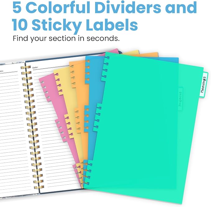 ZOTIA Large Spiral Notebooks for Work 5 Subject with Removable Dividers
