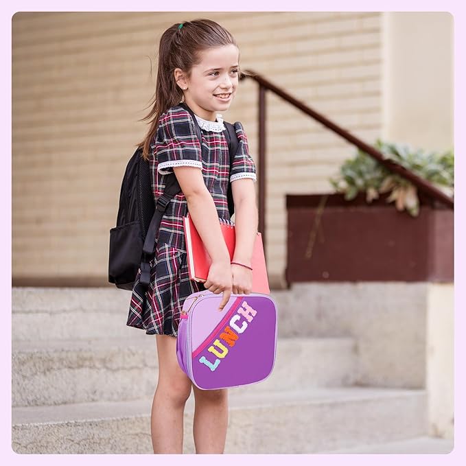Nsrzua Lunch Bag Kids,Insulated Lunch Bag With Adjustable Shoulder Strap,Reusable Lunch Bag for Kids, Girls,Boys, lunch Bag Women,Preppy Lunch Box for School,Travel, Picnic (dark purple)