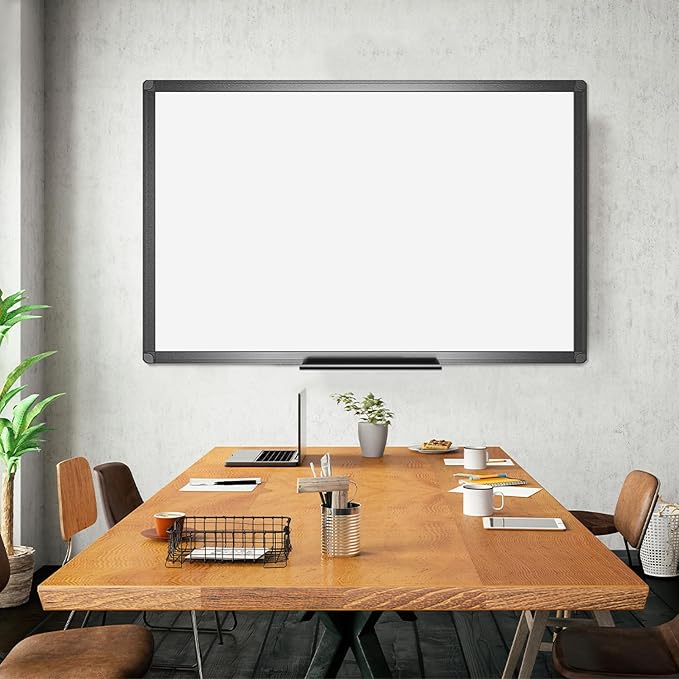 VIZ-PRO Magnetic Dry Erase White Board, 48 X 32 Inches, Black Aluminium Frame