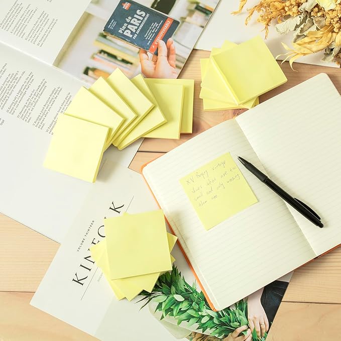 (24 Pads) Sticky Notes 3x3 in Yellow, Strong Adhesive, Clean Removal, Recyclable, Self-Stick Pads, Easy to Post for Home, Office, Notebook