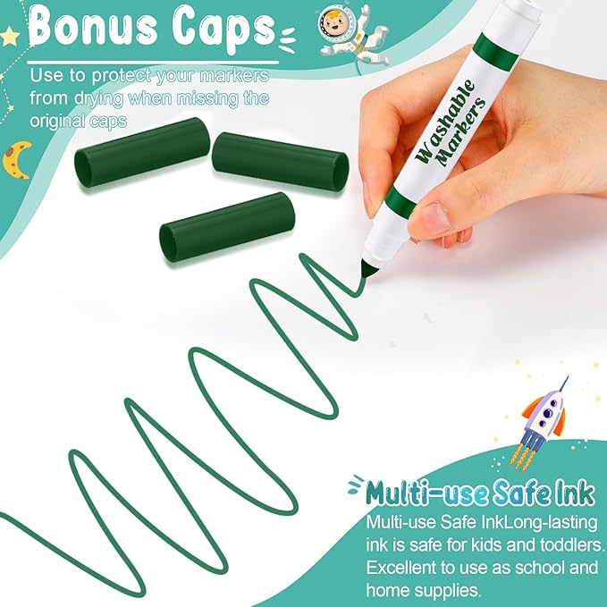 60 Pcs green Washable Markers Bulk Coloring Broad Line Markers for Kids Conical Tip green drawing pens for Classroom Back to School travel Art baby shower gender reveal Supplies, Ages 6+