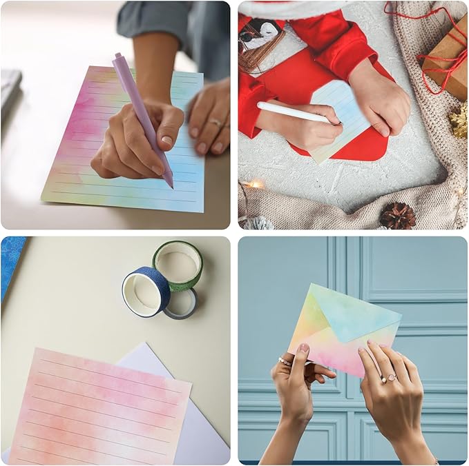 45 Stationary Letter and Envelopes: 30 Watercolor Stationery Paper&15 Envelopes, Lined Stationery Paper and Envelopes Set,Stationary Paper and Envelopes Set,Letter Writing Stationery Sets