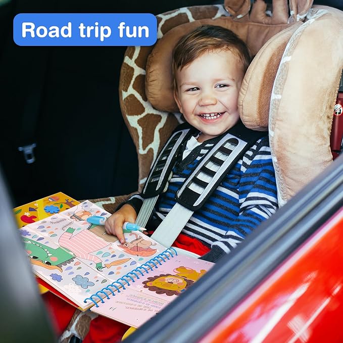 Water Coloring Books for Toddlers 3-5 Years,Mess-Free Painting Water-Reveal Coloring Book, Portable Magic Water Art Pad, Reusable Travel Toys for Road Trips Airplanes, Educational 4 in 1 Creative Set