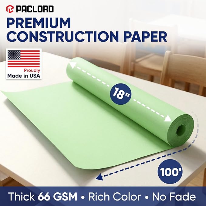 Light Green Construction Paper Roll 18" x 100 ft – Made in USA – 18" Bulletin Board Paper for Classroom & School, Teachers & Kids