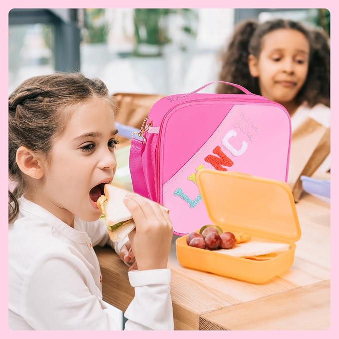 Nsrzua Lunch Bag Kids-Kids Insulated Lunch Bag with Adjustable Strap - Reusable Leakproof Lunch Box for Girls, Preppy School Lunch Tote for Travel, Picnic,School & Winter Camp