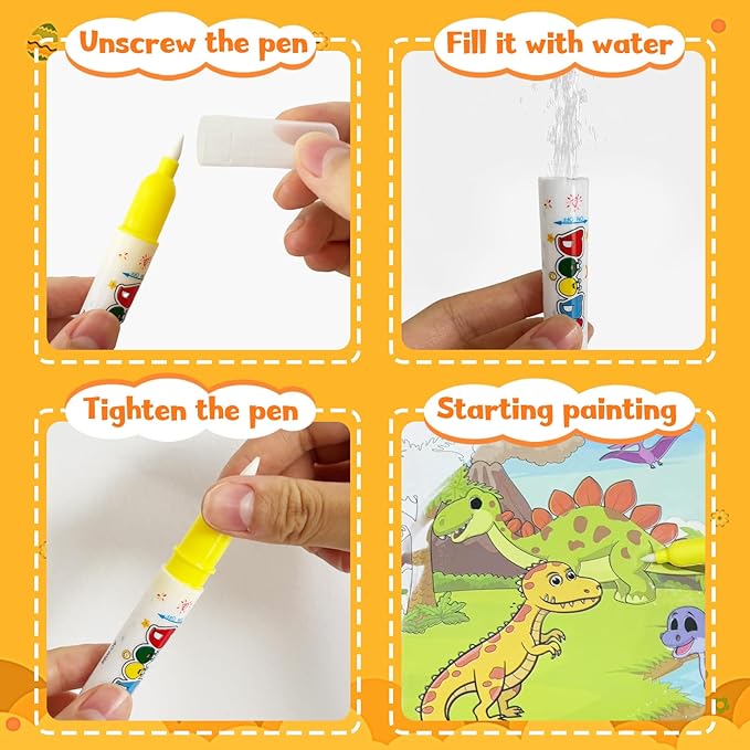 Water Painting Books for Toddlers, 4 Pack Reusable Magic Water Coloring Book with Water Pen Fairy Tale for Ages 3+, Water Doodle Book Travel Toys for Kids(Mix-4color)