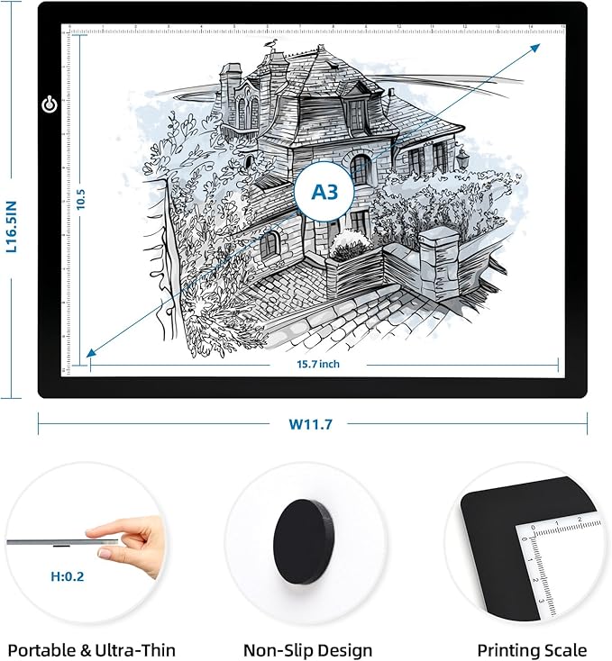 LooEooDoo A3 Light Pad for Diamond Art Bright Board, Tracing Light up Box for Weeding Vinyl, Ultra-Thin Copy Board with Adjustable Brightness for Drawing, Sketching, Animation
