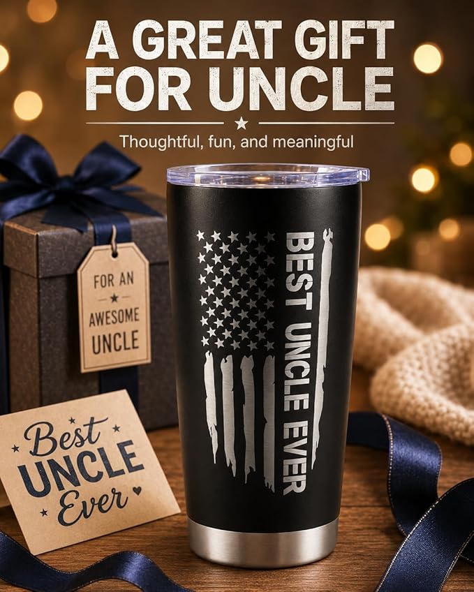 CYYFXKY Best Uncle Ever 20oz Stainless Steel Tumbler, USA Flag Funny Nutrition Facts Insulated Travel Mug, Father's Day Birthday Gift for Uncle Men