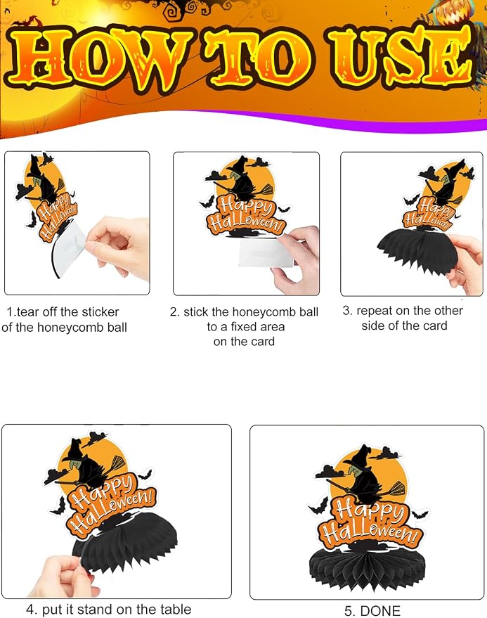 10Pcs Halloween Party Decorations Honeycomb Centerpiece - Halloween Table Decorations Spooky Orange Black Table Centerpieces Pumpkin Ghost Witch Table Topper Decor Indoor Outdoor Supplies