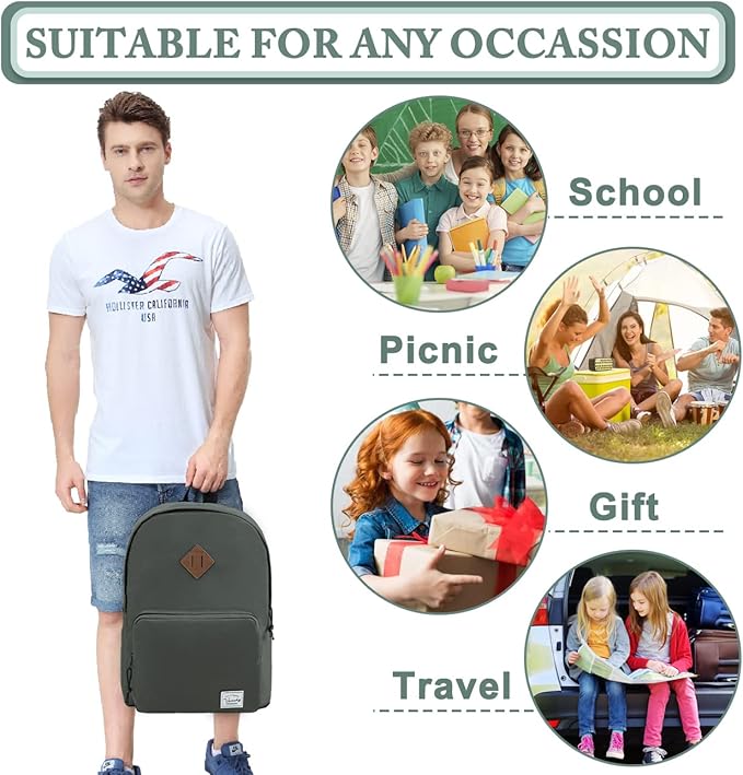 VASCHY School Backpack, Ultra Lightweight Backpack for Men Women Bookbag for Kids Teen Boys Girls Gray