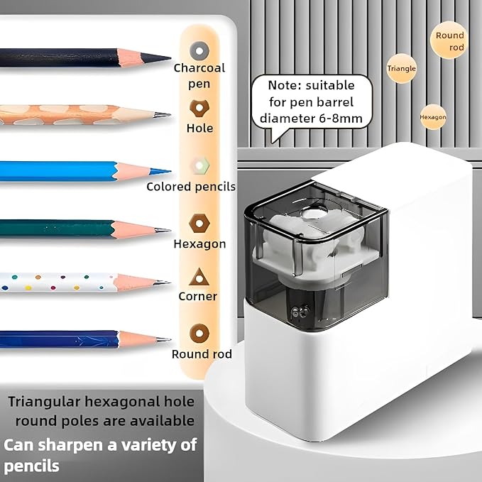 Electric Pencil Sharpener with Battery, Battery Powered,for Colored Pencils Handheld Pencil Sharpener,Portable Sharpener, Two Replacement Blades for in for 6-8mm Pencils for Office/Home/School