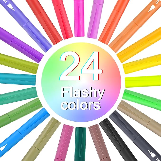 Piochoo Art Brush Markers Pens for Adult Coloring Books, 24 Colors Dual Tip (Brush and Fine Point) Marker Pen for Journaling Note taking Planner Hand Lettering Art Suppliers
