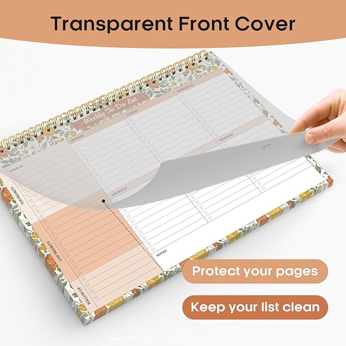 Taja Weekly To Do List Notepad with 52 Undated Sheets（8.5"×11"）- Weekly Desk Planner for Women & Man, Work and Home - 1 Pack Sunshine Field