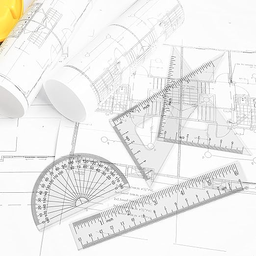 Coopay 6 Inch Math Geometry Tool Plastic Ruler Square Set Includes Straight Ruler, Triangles, Protractor for Student School Office Supplies (Clear)