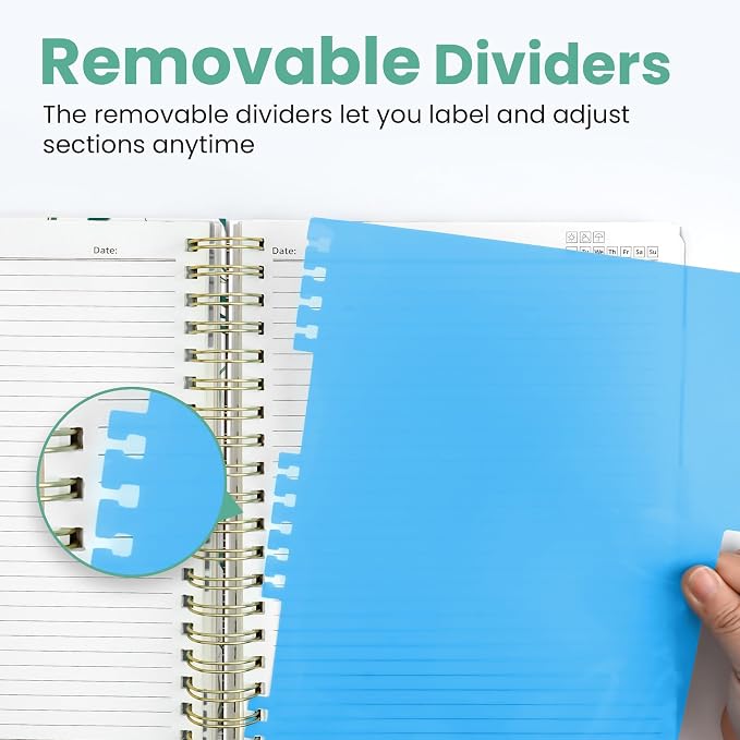 ZOTIA Large Spiral Notebooks for Work 5 Subject with Removable Dividers