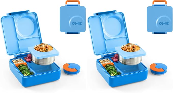 Omie OmieBox Kids Insulated Leakproof Bento Lunch Box with Food Jar (Blue Sky) (Pack of 2)