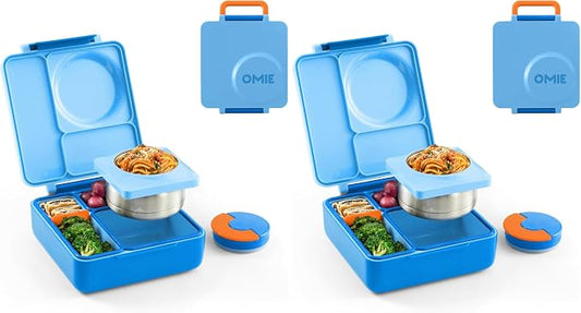Omie OmieBox Kids Insulated Leakproof Bento Lunch Box with Food Jar (Blue Sky) (Pack of 2)