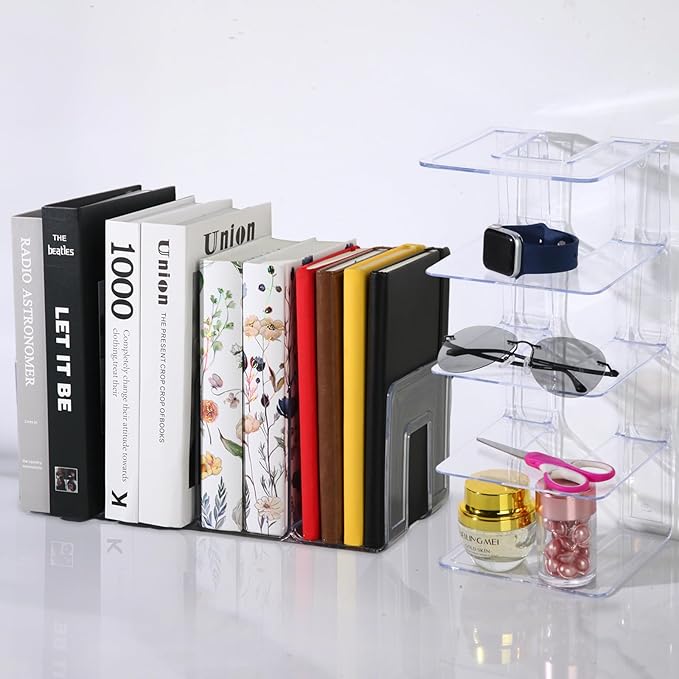 4 Pack Clear Acrylic File Sorter, Sturdy Desktop Book Folder Organizer, 4 Section Purse Handbag Clutch Divider for Closet, Office Storage Rack Holder for Letter, Binder, Document, Electronics