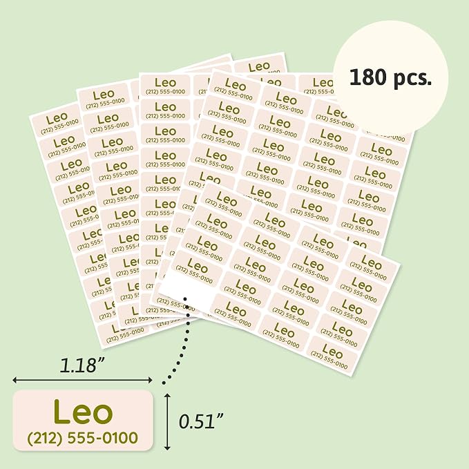 TeddyLabels - Clothing Labels for Nursing Home (180) – Self-Adhesive Name Tags for Clothes and Personal Items. Personalized Labels for Daycare, Nursing Homes, and Laundry Use - Beige