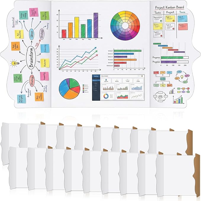 Geyee 20 Pcs Trifold Poster Board Bulk 36" x 48" Sturdy White Presentation Board Self-Standing Science fairs Display Boards for School Fun Projects and Business Presentations