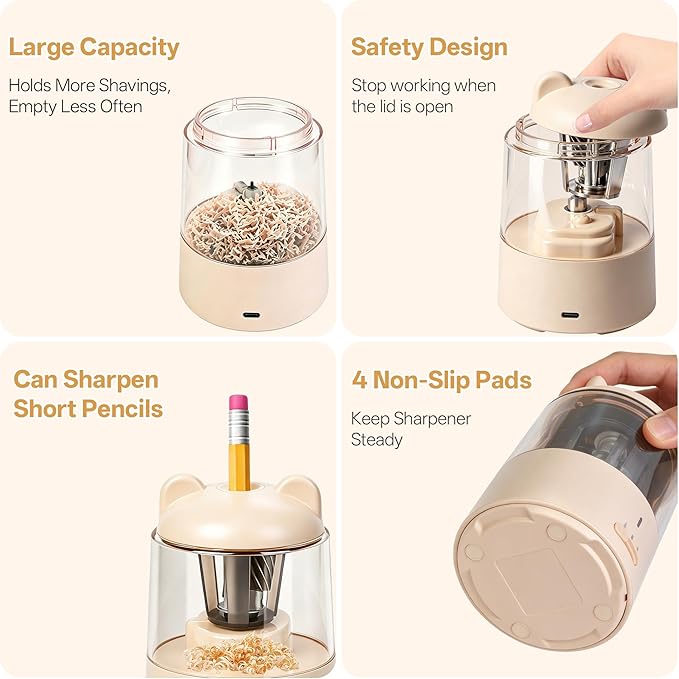 Electric Pencil Sharpener, Auto Stop Fast Sharpen in 3s, Battery Powered Pencil Sharpeners for No.2 & 6-8mm Colored Pencils, Cute Rechargeable Pencil Sharpener for Classroom/Office/Home (Pink)