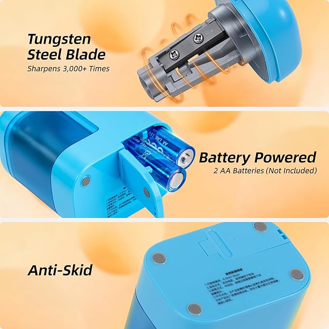 deli Electric Pencil Sharpener, Portable Pencil Sharpener for No.2 Pencils Colored Pencils, Battery Powered Electric Pencil Sharpener for School, Home, Office, Blue