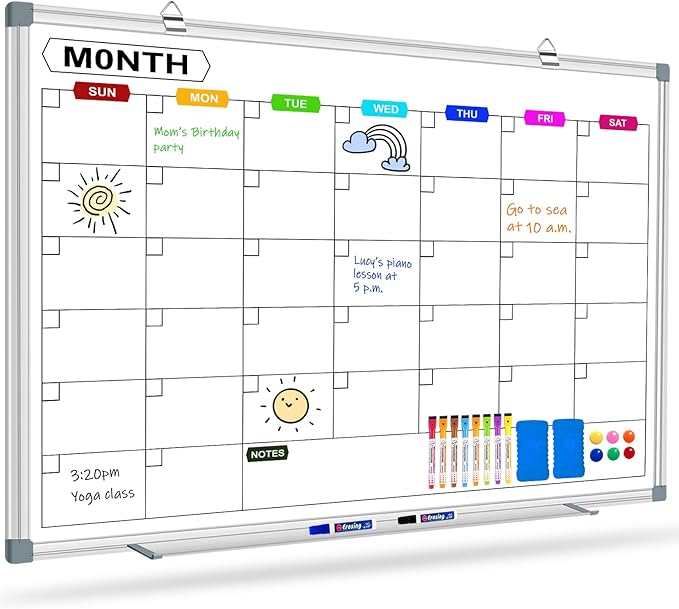 Magnetic White Board Calendar Dry Erase for Wall 48" x 36", Monthly Calendar Whiteboard Dry Erase Board Wall Mounted Board, Colorful Calendar Board for Office, School, Home, Kitchen,Store