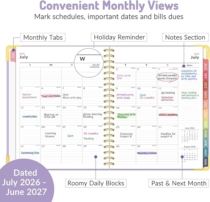 Forvencer Academic Planner 2026-2027, July 2026-June 2027 Weekly & Monthly Hardcover Calendar Planner, 8.5" X 11", Daily Agenda Book, School Office Notebook College Teacher Student Organizer A4, Pink