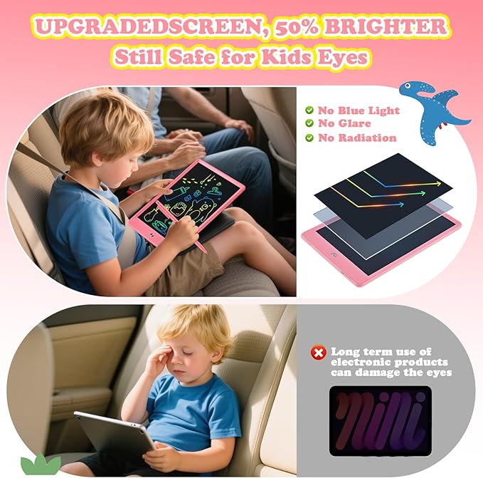 EooCoo LCD Writing Tablet for Kids, Road Trip Essentials 10 Inch Kids Drawing Pad, No Mess Coloring Books for Toddler, Travel Toys Car Airplane Activities, Birthday Gifts for 3-8 Years Old Girls Boys
