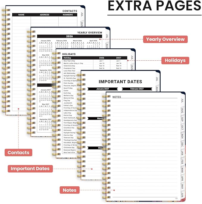 Planner 2026-2027, Hardcover Monthly and Weekly Academic Planner July 2026 - June 2027, Teacher and Student Calendar Agenda Book with Tabs, A4 (8.5" x 11"), Ideal for School and Office, Mushroom Party