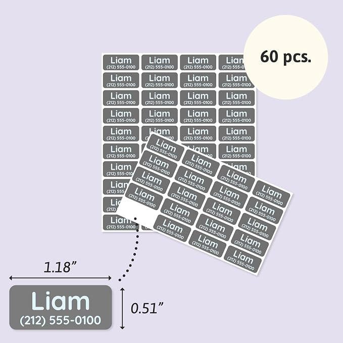 TeddyLabels - Clothing Labels for Nursing Home (60) – Self-Adhesive Name Tags for Clothes and Personal Items. Personalized Labels for Daycare, Nursing Homes, and Laundry Use - Grey