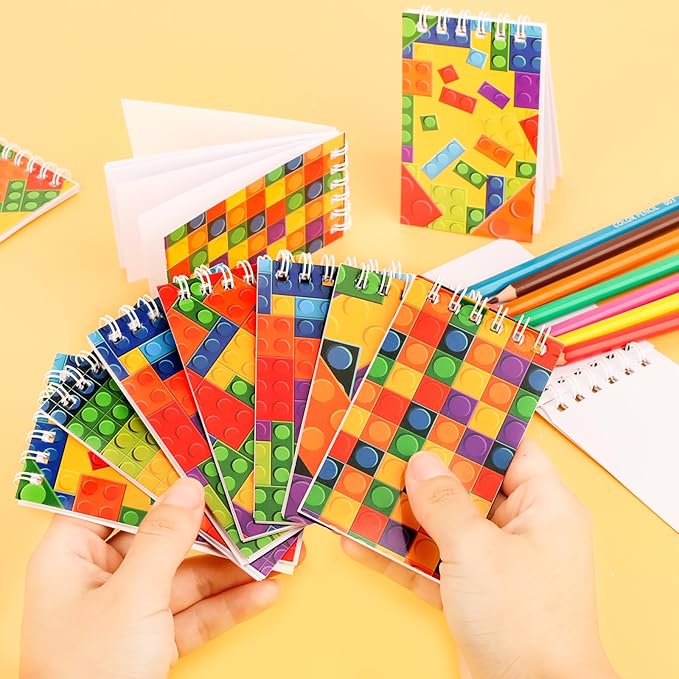 Hooqict 24 Pack Small Pocket Notebook Bulk Mini Building Block Notebooks Party Favors Mini Spiral Notepads Memo Pads for Birthday Party Favors, Goodie Bag Stuffers, Rewards