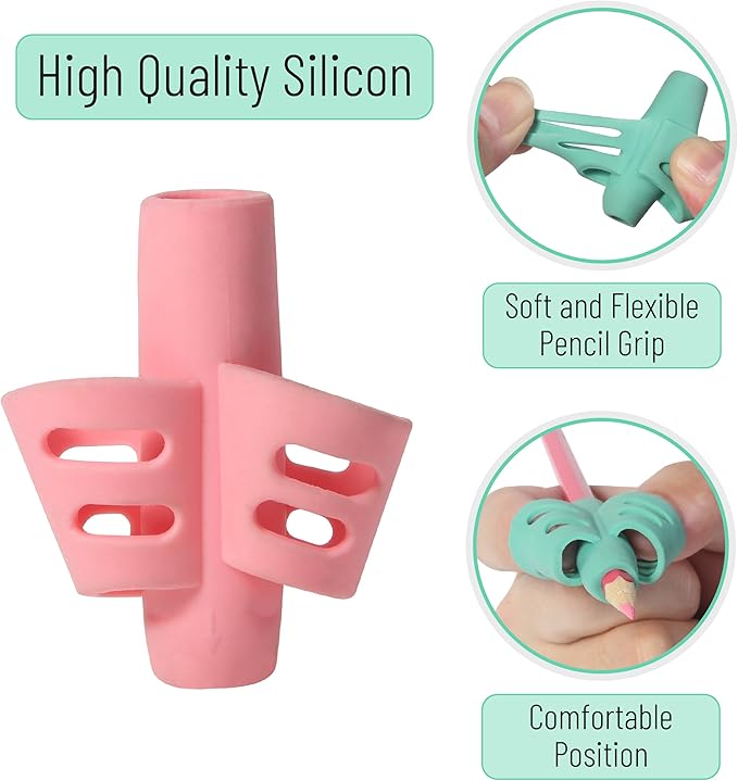 Mr. Pen- Pencil Grips for Kids Handwriting, 4 Pack with 4 Clips, Spring Colors, Flexible Silicon Pencil Holder for Kids, Right & Left-Handed
