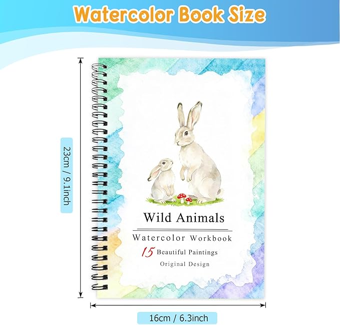 Watercolor Workbooks Coloring Book, Beginner Friendly Painting Kit, Detailed Steps, Creative Exploration Watercolor Book with Paint Set for Adults Teens (Wild Animals, With paint)