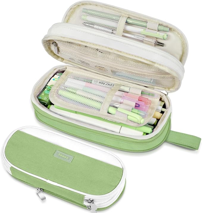 Sooez Large Pencil Case, Expandable Pencil Bag Pouch, Pen Bag with Zipper | Ample Storage, Durable Canvas, Smooth Zippers, Portable Handle, Cute Stationery Organizer, Makeup Bag, School Supplies, Girls