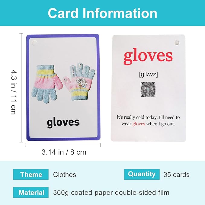 Lilias Clothes Flash Cards, Toddler Learning Toys, Preschool Learning Toys, Homeschool Supplies, Learning Supplies for Kindergarten, 4.3 X 3.14 Inch, 35 Cards in Set