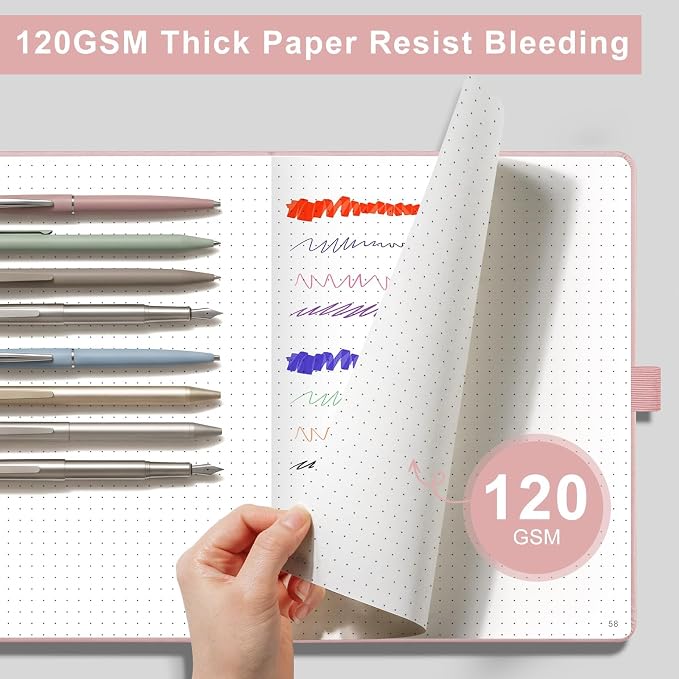 AHGXG Dotted Journal Notebook, 160 Numbered Pages, A5 Size (5.7'' x 8.3'')