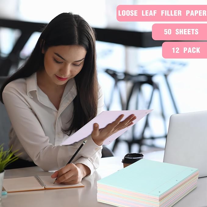 PerKoop 12 Pack 600 Sheets Loose Leaf Paper 8" x 10.5",Light Color