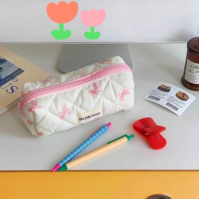 Carry bloom Pencil Pouch Cute Pencil Case for Girls Aesthetic Pencil Bag with Zipper Pen Cases School Supplies Makeup Bag (butterfly pink)